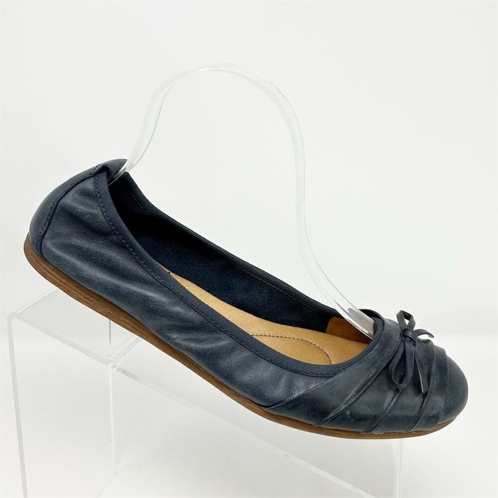 Born Women's Blue Leather Ballerina Flats Size 8M Bow Design Casual Shoes